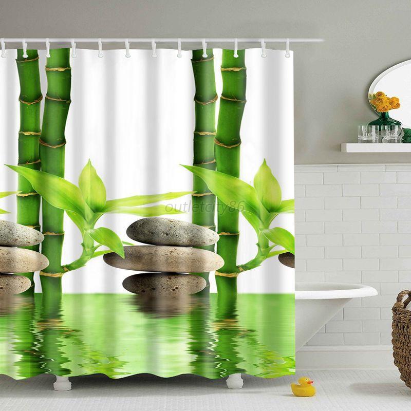 Waterproof FabricBathroom Shower Curtain Panel Sheer Decor With 12 Hook